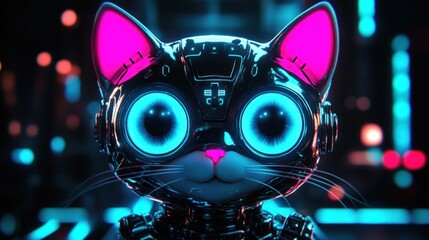 Futuristic robot cat with glowing eyes