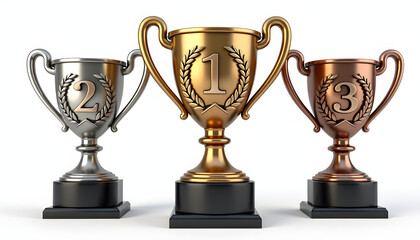 Trophies showcase the winners of a competition, highlighting first, second, and third place.