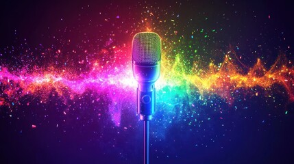 Colorful microphone with confetti