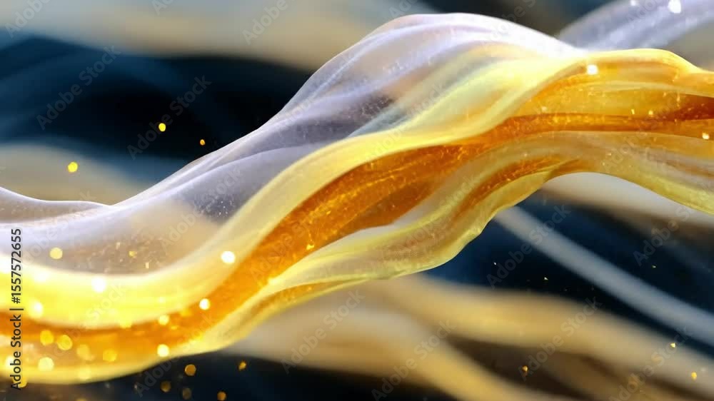 Poster golden flow: an abstract representation of golden, flowing fabric in a mesmerizing wave, adorned wit