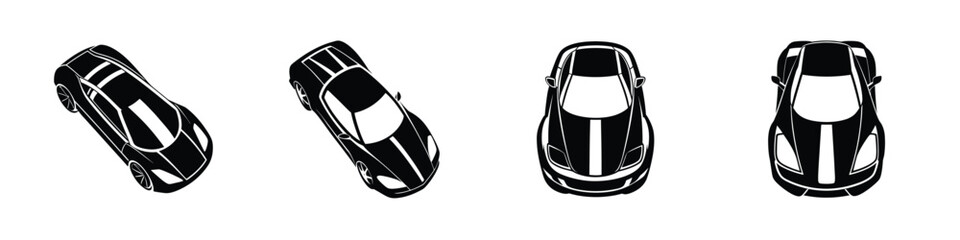 Dynamic overhead study of a streamlined sports car cutting through air Flat Silhouette on White Background