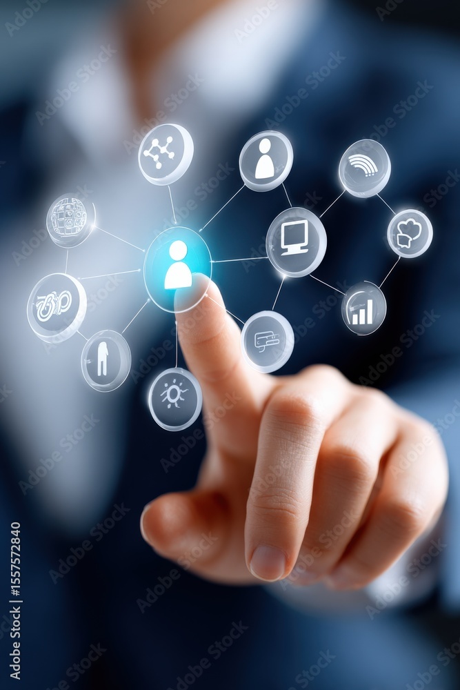 Aufkleber modern businesswoman interacting with digital social network interface representing connectivity and