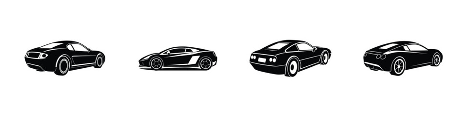 Conceptual Three-Quarter Rear View of Sleek Sports Car Cornering Silhouette on White Background