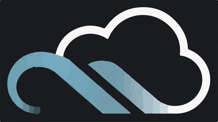 A vector image featuring a modern, abstract cloud icon in white outline, overlaid with a sweeping blue wave-like element, all on a dark background.