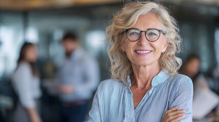 Portrait of senior business woman holding digital tablet while standing at office.Portrait of gray-haired mature woman in working on laptop.