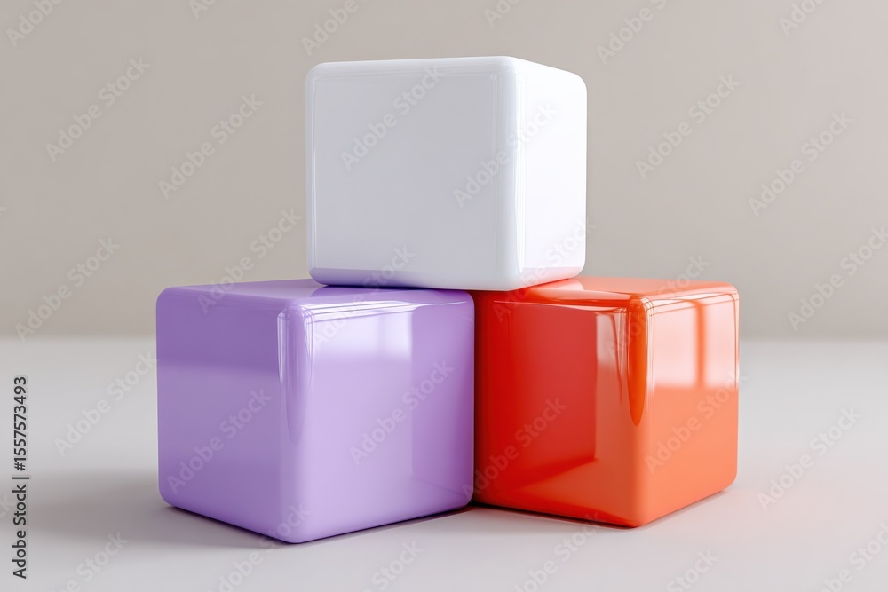 Leinwandbilder minimalist composition of three colored cubes including white purple and red in a modern studio sett