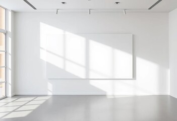 Fototapeta premium Blank canvas in sunlit minimalist gallery, subtle shadows, bright, space