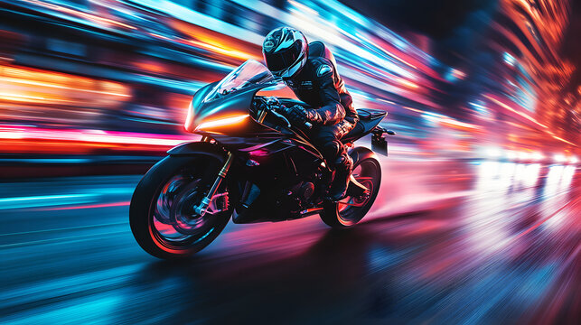 Fast Motorcycle On City Streets With Motion Blur