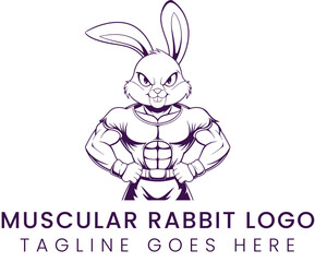 Muscular rabbit cartoon character shows off impressive physique and strength.