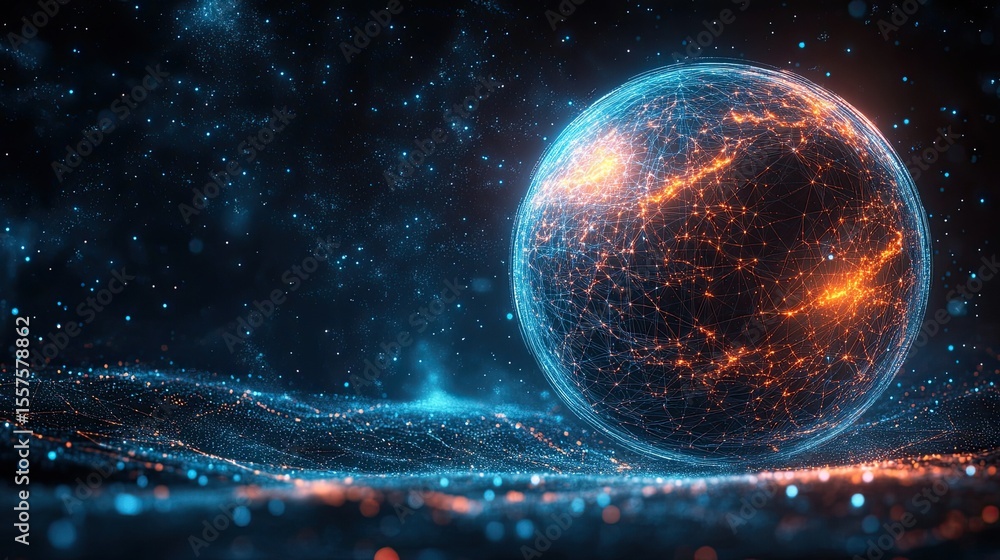 Poster celestial sphere digital representation with star lines, astronomy data visualization concept of cos