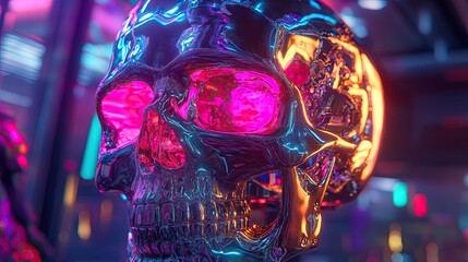 Neon skull art object