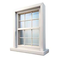 White double hung window with grids isolated on transparent background