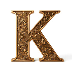 Fototapeta premium Bronze letter K with pattern on solid white background