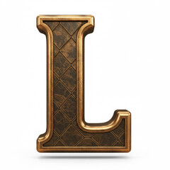 Bronze letter L with pattern on solid white background