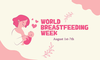 World Breastfeeding week design concept . Mother feeding his baby with breest milk banner concept.