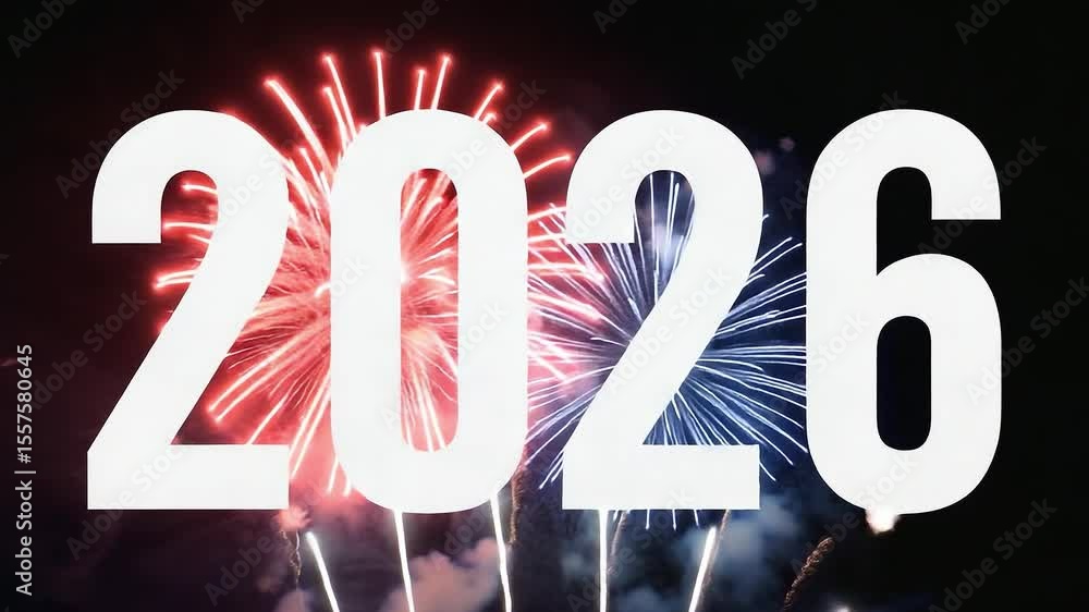 Poster fireworks display with the number 2016 written in white. the fireworks are lit up in the sky, creati