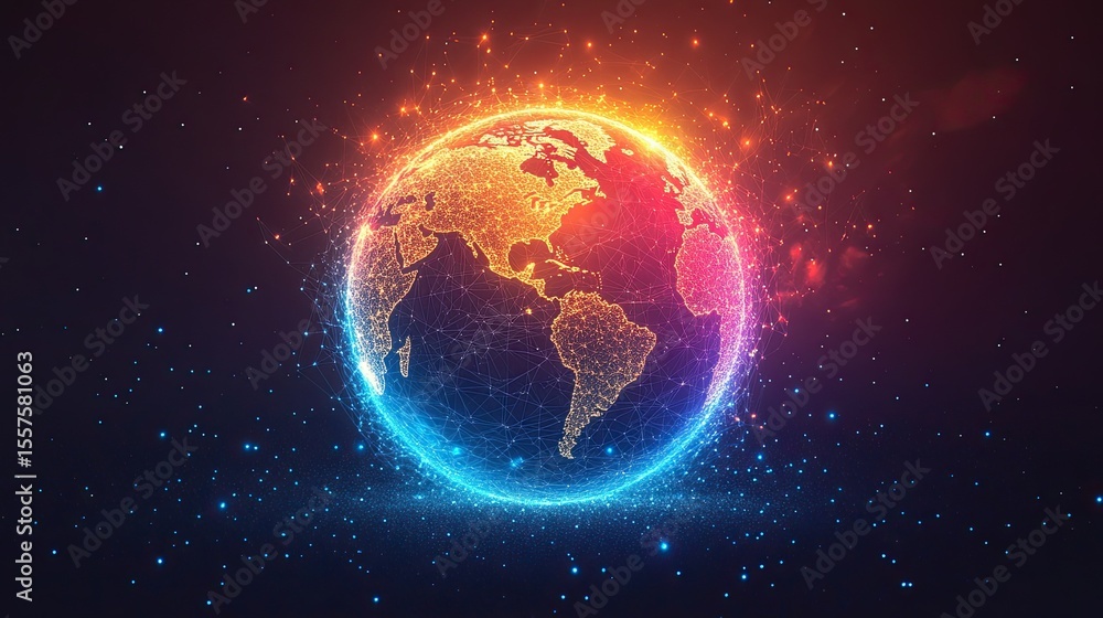 Poster colorful abstract globe map sphere representing world structure, geographic network, or data visuali