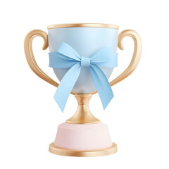 Celebrating Achievement Shiny Trophy with Blue Ribbon for Success