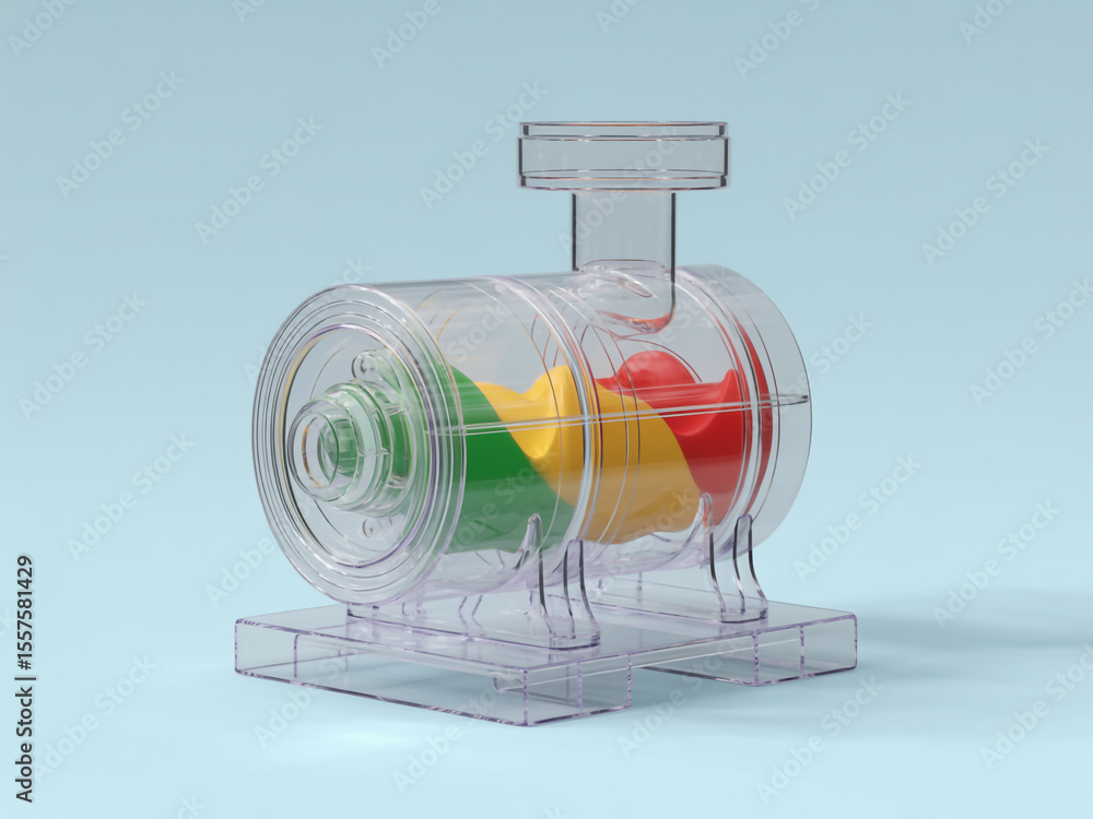 Poster transparent polycarbonate prototype pump isolated on white background