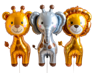 Animal-Shaped Party Balloons for Kids’ Celebration, isolated on transparent background.