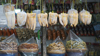 Peuyeum, traditional hanging fermented cassava sold as a typical Bandung souvenir