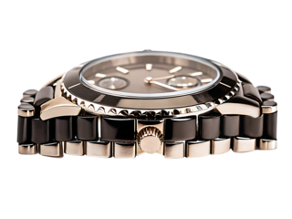 a close up of a luxury black an silver wristwatch isolated on white background PNG, ai generated