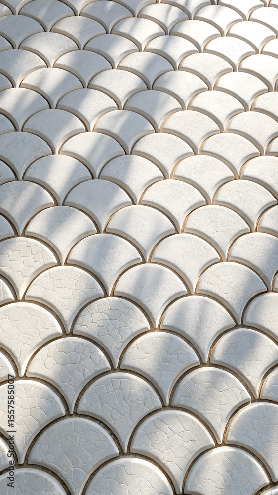 Poster stacked roof tiles on a building create a fascinating architectural pattern with unique texture and 