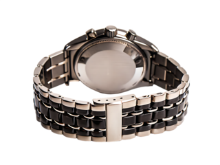 a close up of a luxury black an silver wristwatch isolated on white background PNG, ai generated