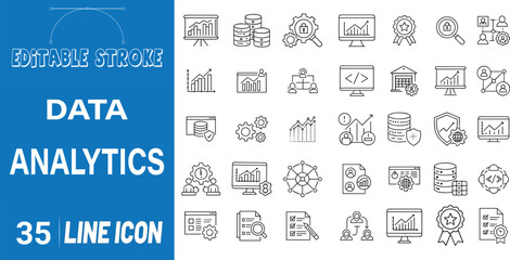 Editable Stroke Line Icons for Data Analytics, Business Growth, and Marketing Strategies