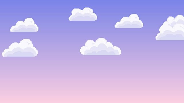 ループするドット絵の雲が流れる空の背景素材,夕焼け空
