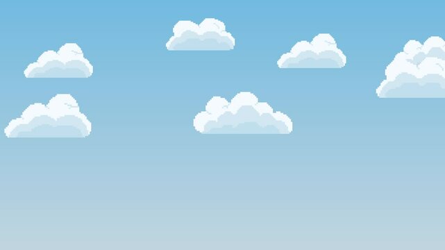 ループするドット絵の雲が流れる空の背景素材,青空