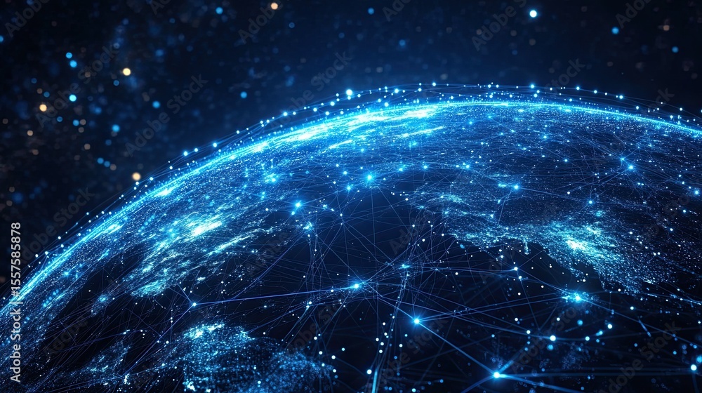 Aufkleber digital globe with network lines and blue earth map design for global tech communications and innova