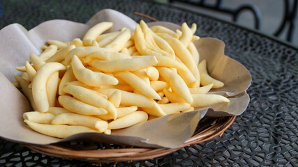 Crunchy Cheese Stick or Cheese Cork Eggs or Telur Gabus Keju or Widaran or Bidaran Keju is an Indonesian traditional snack. It's savory, salty and crispy.