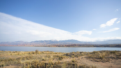 mountain range of Tien Shan against the sky in kyrgyzstan