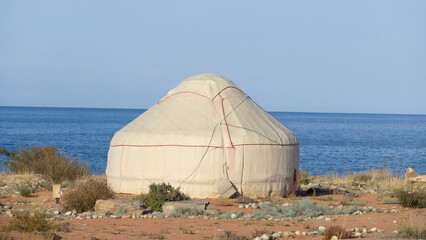 the yurt camp near Issyk kul lake in Kyrgyzstan, the nomadic style in Central Asia