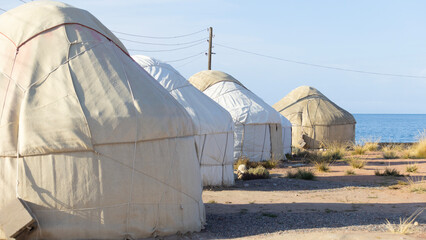 the yurt camp near Issyk kul lake in Kyrgyzstan, the nomadic style in Central Asia