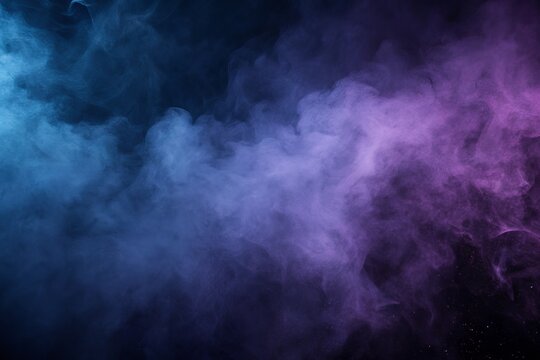 Abstract swirling nebula of vibrant blue and purple smoke or gas clouds illuminated by ethereal light against a dark background creating a cosmic or fantasy atmosphere