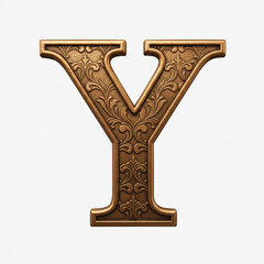 Bronze letter Y with pattern on solid white background