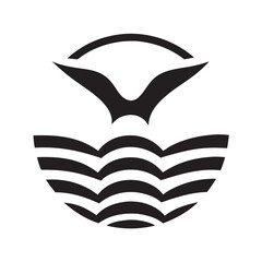 Flying Seagull Logo Over Ocean Wave