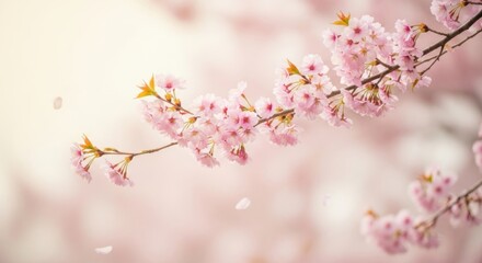 Obraz premium Delicate Pink Cherry Blossoms Bloom on a Sunny Spring Day