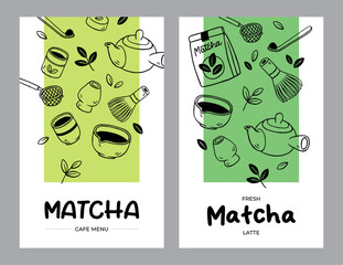 vector illustration of matcha japanese culture, doodle and hand drawn art, food and drink concept