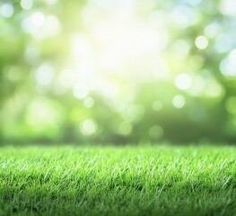 Closeup of Lush Green Grass with Bright Sunlight and Blurred Background