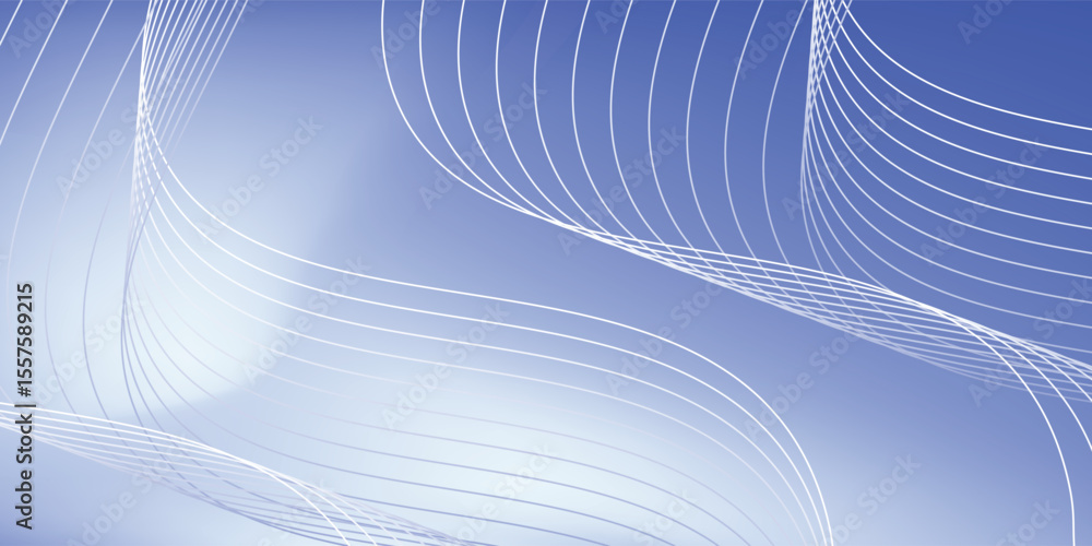 Poster the graphic consists of curves and thin waves that gradually flow from light blue to white and dark 