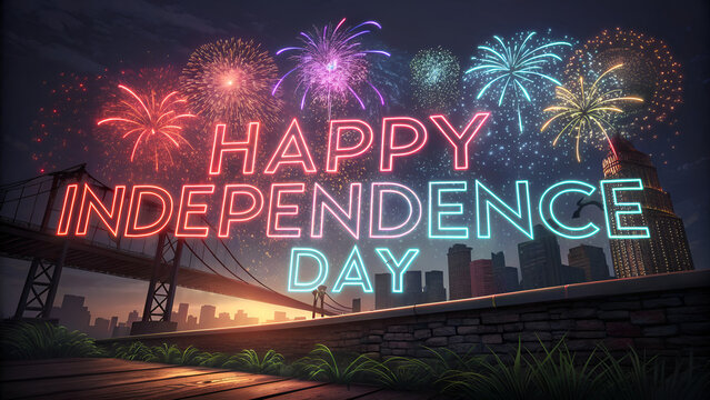 Happy independence day landscape fireworks background - Powered by Adobe