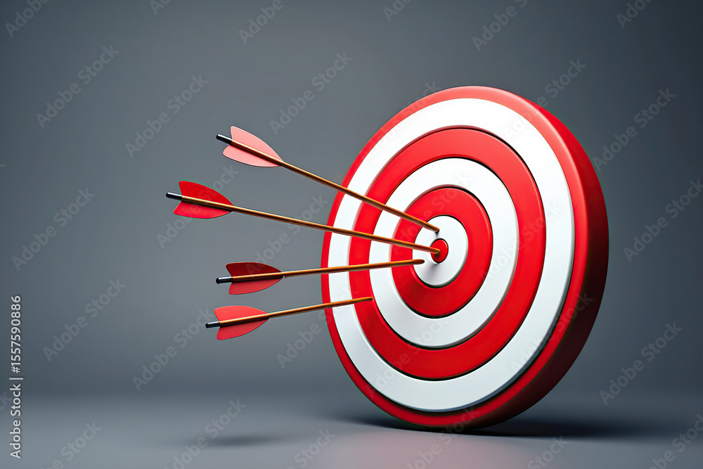 Poster precision targeting arrows hitting the bullseye a symbol of accuracy and success in achieving goals 