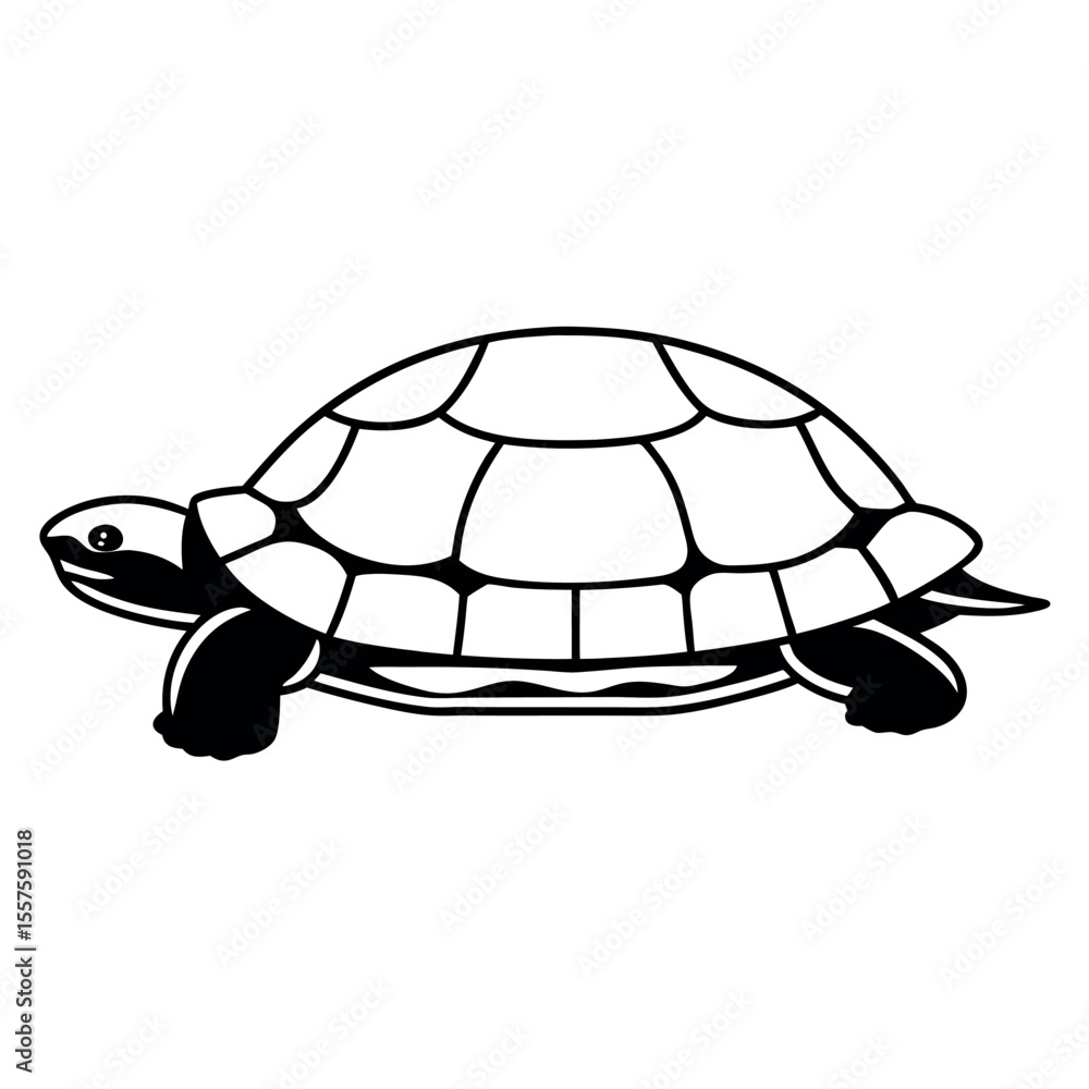 Poster silhouette of a turtle walking with rounded shell and legs