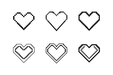 pixel heart icon line art vector illustration