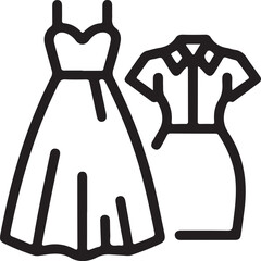 Two simple black line art dresses for women isolated on white background