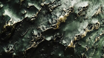Textured metallic abstract with rough, oxidized surfaces blending bronze, green, and black tones.