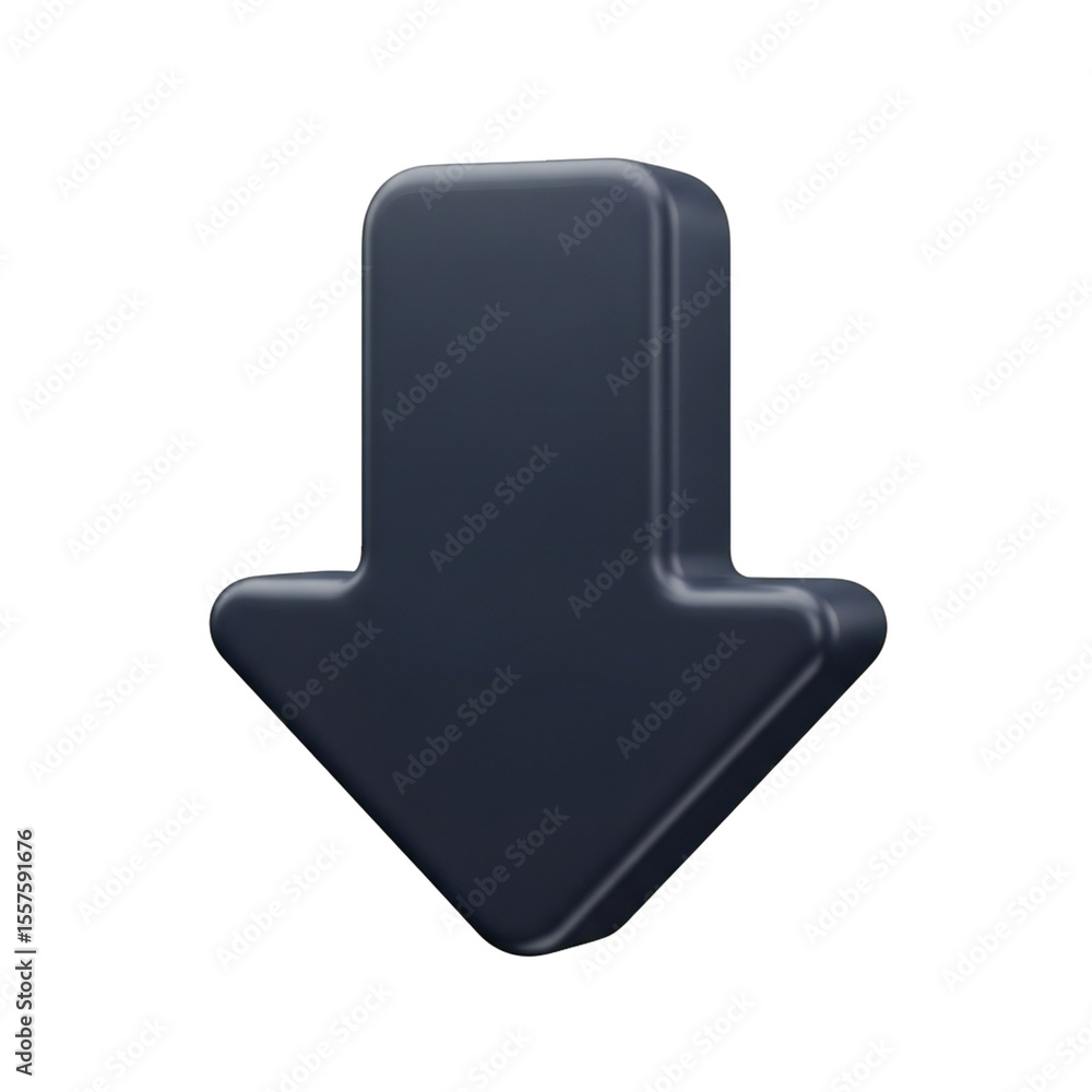 Fototapete a simple dark gray arrow pointing downward in a digital rendering against a black background space